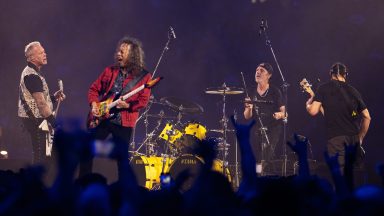 SEATTLE, WASHINGTON - SEPTEMBER 01: (L-R) James Hetfield, Kirk Hammett, Lars Ulrich, and Robert Trujillo of Metallica perform onstage at Lumen Field on September 01, 2024 in Seattle, Washington. (Photo by Mat Hayward/Getty Images)