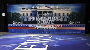  Final preparations are made in the spin room prior to the ABC News Presidential Debate on September 09, 2024 at the Convention Center in Philadelphia, Pennsylvania. Democratic presidential nominee, U.S. Vice President Kamala Harris and Republican presidential nominee former President Donald Trump will face off in their first debate tomorrow evening at the Constitution Center. (Photo by Kevin Dietsch/Getty Images)