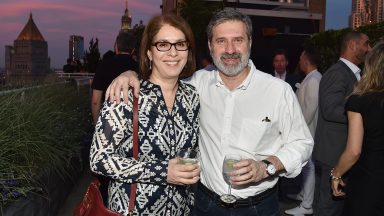 NEW YORK, NY - JUNE 21: Neda Morvillo and Chris Morvillo attend Summer Birthday Cocktails For Lawrence Kaplan at Tower 270 - Rooftop on June 21, 2018 in New York City. (Photo by Patrick McMullan/Patrick McMullan via Getty Images)