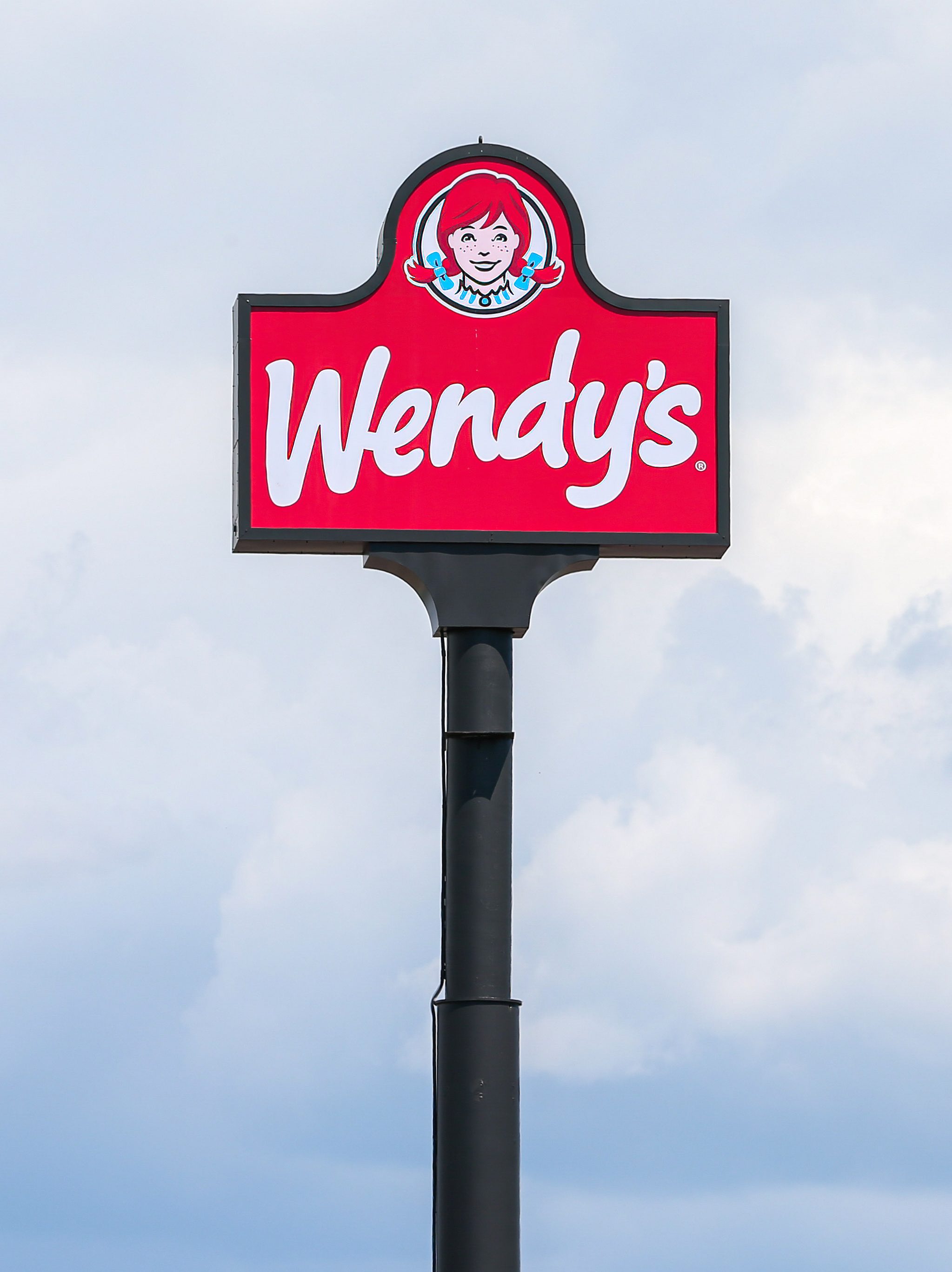 The Wendy's logo is seen above the restaurant near Bloomsburg. (Photo by Paul Weaver/SOPA Images/LightRocket via Getty Images)