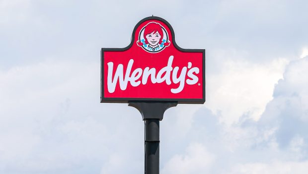 The Wendy's logo is seen above the restaurant near Bloomsburg. (Photo by Paul Weaver/SOPA Images/LightRocket via Getty Images)