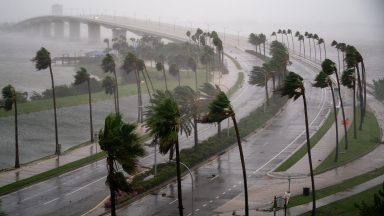  Wind gusts blow across Sarasota Bay as Hurricane Ian churns to the south on September 28, 2022 in Sarasota, Florida. The storm made a U.S. landfall at Cayo Costa, Florida this afternoon as a Category 4 hurricane with wind speeds over 140 miles per hour in some areas. (Photo by Sean Rayford/Getty Images)