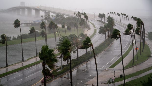 SARASOTA, FL - SEPTEMBER 28: Wind gusts blow across Sarasota Bay as Hurricane Ian churns to the south on September 28, 2022 in Sarasota, Florida. The storm made a U.S. landfall at Cayo Costa, Florida this afternoon as a Category 4 hurricane with wind speeds over 140 miles per hour in some areas. (Photo by Sean Rayford/Getty Images)