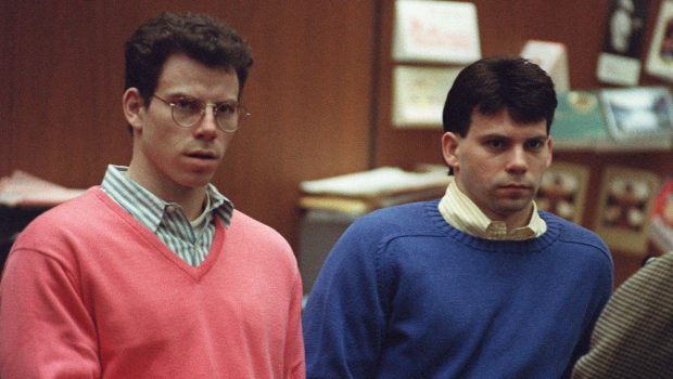 Erik Menendez (L) and his brother Lyle (R) listen during a pre-trial hearing, on December 29, 1992 in Los Angeles after the two pleaded innocent in the August 1989 shotgun deaths of their wealthy parents, Jose and Mary Louise Menendez of Beverly Hills, Calif. It took 40 months for the Superior Court arraignment after prosecutors and defense attorneys battled over the admissibility of taped confessions the brothers allegedly made to their psychotherapist. AFP PHOTO VINCE BUCCI (Photo by VINCE BUCCI / AFP) (Photo by VINCE BUCCI/AFP via Getty Images)