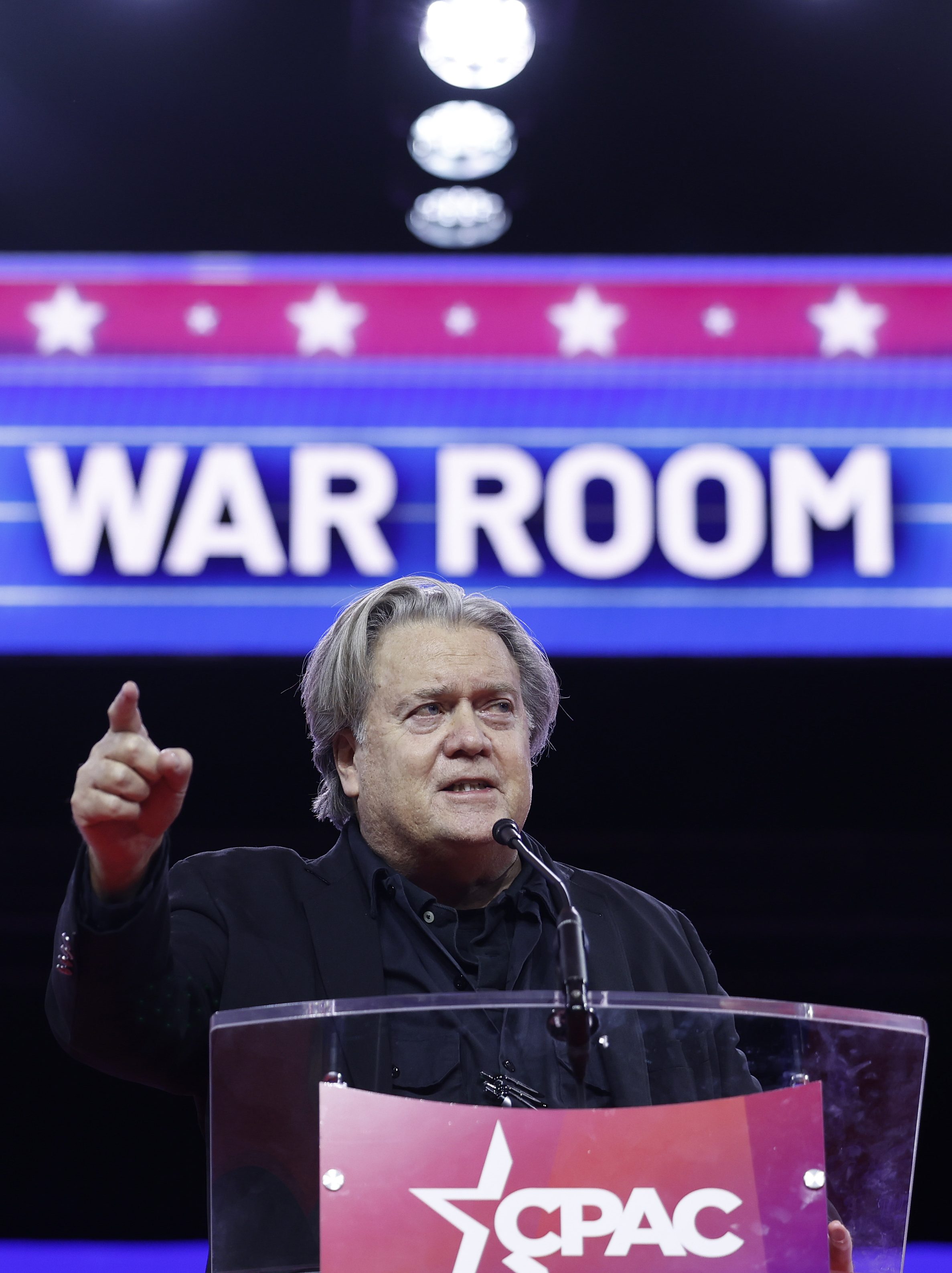 NATIONAL HARBOR, MARYLAND - MARCH 03: Former White House chief strategist for the Trump Administration Steve Bannon speaks during the annual Conservative Political Action Conference (CPAC) at the Gaylord National Resort Hotel And Convention Center on March 03, 2023 in National Harbor, Maryland. The annual conservative conference entered its second day of speakers including congressional members, media personalities and members of former President Donald Trump's administration. President Donald Trump will address the event on Saturday.  (Photo by Anna Moneymaker/Getty Images)