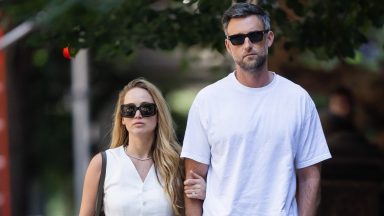 NEW YORK, NEW YORK - AUGUST 22: Jennifer Lawrence (L) and Cooke Maroney are seen on the Upper West Side on August 22, 2023 in New York City. (Photo by Gotham/GC Images)