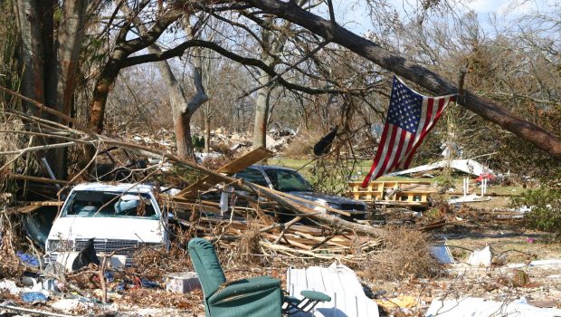 "Damage in Bay St Louis, MS following Hurricane Katrina, 3 weeks after."