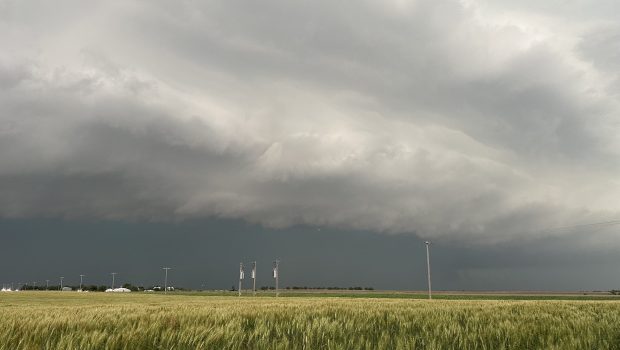 HENNESSEY, OKLAHOMA - MAY 07: A view of mesocyclone and green glow from very large hail as a tornadic high precipitation supercell arrives in Hennessey, Oklahoma, United States on May 07, 2024. (Photo by Matt Phelps, Tempest Tours/Anadolu via Getty Images)