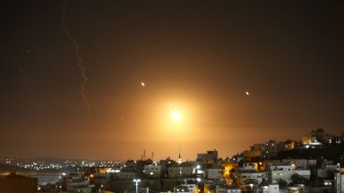  Many rockets, fired from Iran, are seen over Jerusalem from Hebron, West Bank on October 01, 2024. The Israeli army announced that missiles were fired from Iran towards Israel and sirens were heard across the country, especially in Tel Aviv. (Photo by Wisam Hashlamoun/Anadolu via Getty Images)