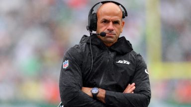  Head coach Robert Saleh of the New York Jets looks on against the Denver Broncos during the first half at MetLife Stadium on September 29, 2024 in East Rutherford, New Jersey. (Photo by Mike Stobe/Getty Images)