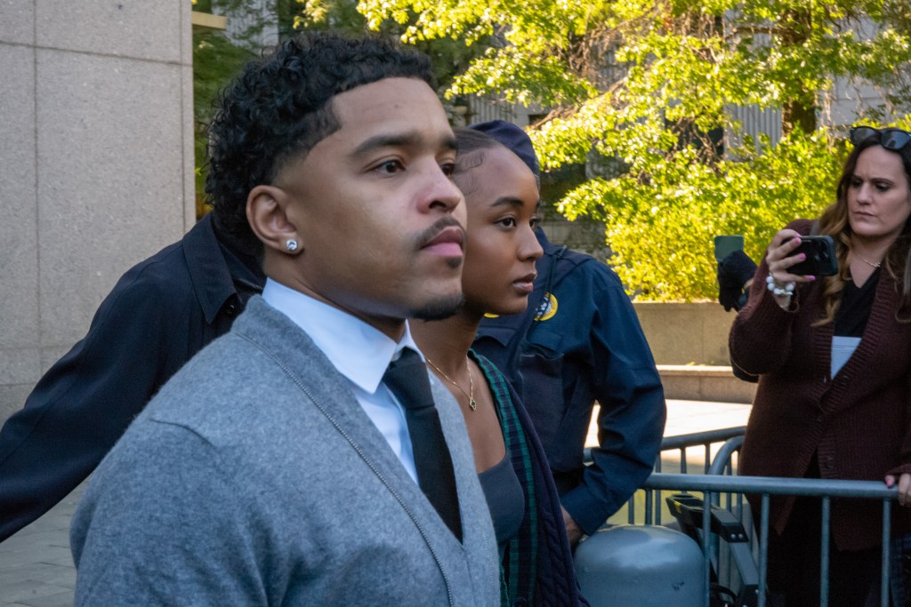 NEW YORK, NY - OCTOBER 10: Justin Combs departs from the Southern District of New York Federal Court after a pre-trial hearing for his father Sean 'Diddy' Combs on October 10, 2024 in New York City. (Photo by David Dee Delgado/Getty Images)