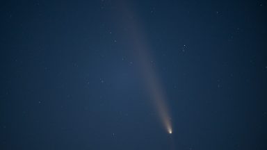  Comet Tsuchinshan-Atlas, the C/2023 A3 Tsuchinshan-Atlas comet, the brightest comet of the last 13 years is captured over Pacific Ocean in Pescadero, California, United States on October 16, 2024. (Photo by Tayfun Coskun/Anadolu via Getty Images)