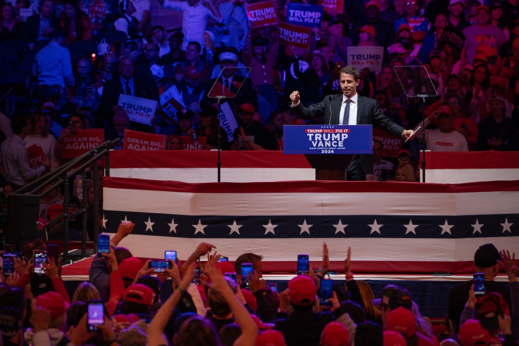 New York, New York - October 27: Comedian Tony Hinchcliffe at a rally for former president Donald Trump on Oct. 27 at Madison Square Garden in New York.(Photo by Peter W. Stevenson /The Washington Post via Getty Images)