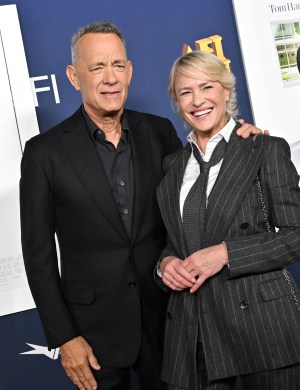 HOLLYWOOD, CALIFORNIA - OCTOBER 25: Tom Hanks and Robin Wright attend the 2024 AFI Fest - World Premiere Screening of "Here" at TCL Chinese Theatre on October 25, 2024 in Hollywood, California. (Photo by Axelle/Bauer-Griffin/FilmMagic)