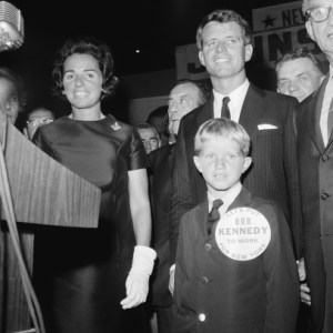 New York Democrats nominate Robert Kennedy to run for the U.S. Senate in 1964. With him are his wife Ethel and their nine year old son, David.