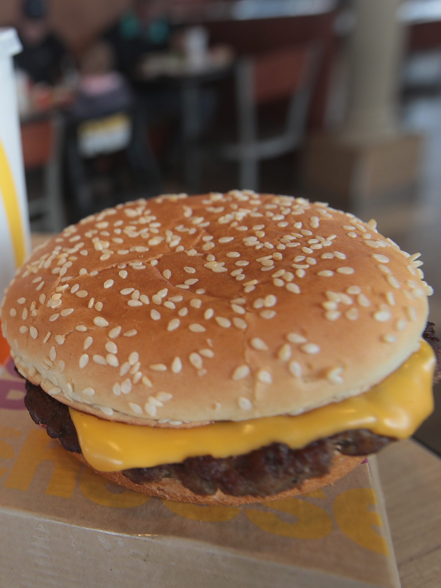 EFFINGHAM, IL - MARCH 30:  A Quarter Pounder hamburger is served at a McDonald's restaurant on March 30, 2017 in Effingham, Illinois. McDonald's announced today that it will start making the burger with fresh beef patties instead of the frozen beef that it currently uses.  (Photo Illustration by Scott Olson/Getty Images)