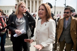 Pam Bondi Then & Now: Pics of Trump's Attorney General Nominee Pam Bondi (L) and Rep. Michele Bachmann in 2012 (R-MN) talk to the news media outside the U.S. Supreme Court