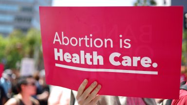  Protestors demonstrate at the March for Reproductive Rights organized by Women’s March L.A. on April 15, 2023 in Los Angeles, California. The march was organized in response to a Texas federal judge’s ruling to rescind FDA approval of the abortion pill Mifepristone. U.S. Vice President Kamala Harris made a surprise appearance and speech at the event. (Photo by Mario Tama/Getty Images)