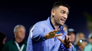  Former NHL player Paul Bissonnette looks on during Capital One's The Match IX at The Park West Palm on February 26, 2024 in West Palm Beach, Florida. (Photo by Cliff Hawkins/Getty Images for The Match)