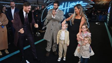 LONDON, ENGLAND - MARCH 14: (L to R) Conor McGregor, Jake Gyllenhaal, Dee Devlin and children Conor McGregor Jr, Croia McGregor and Rian McGregor attend the "Road House" UK Special Screening at The Curzon Mayfair on March 14, 2024 in London, England. (Photo by Dave Benett/WireImage)