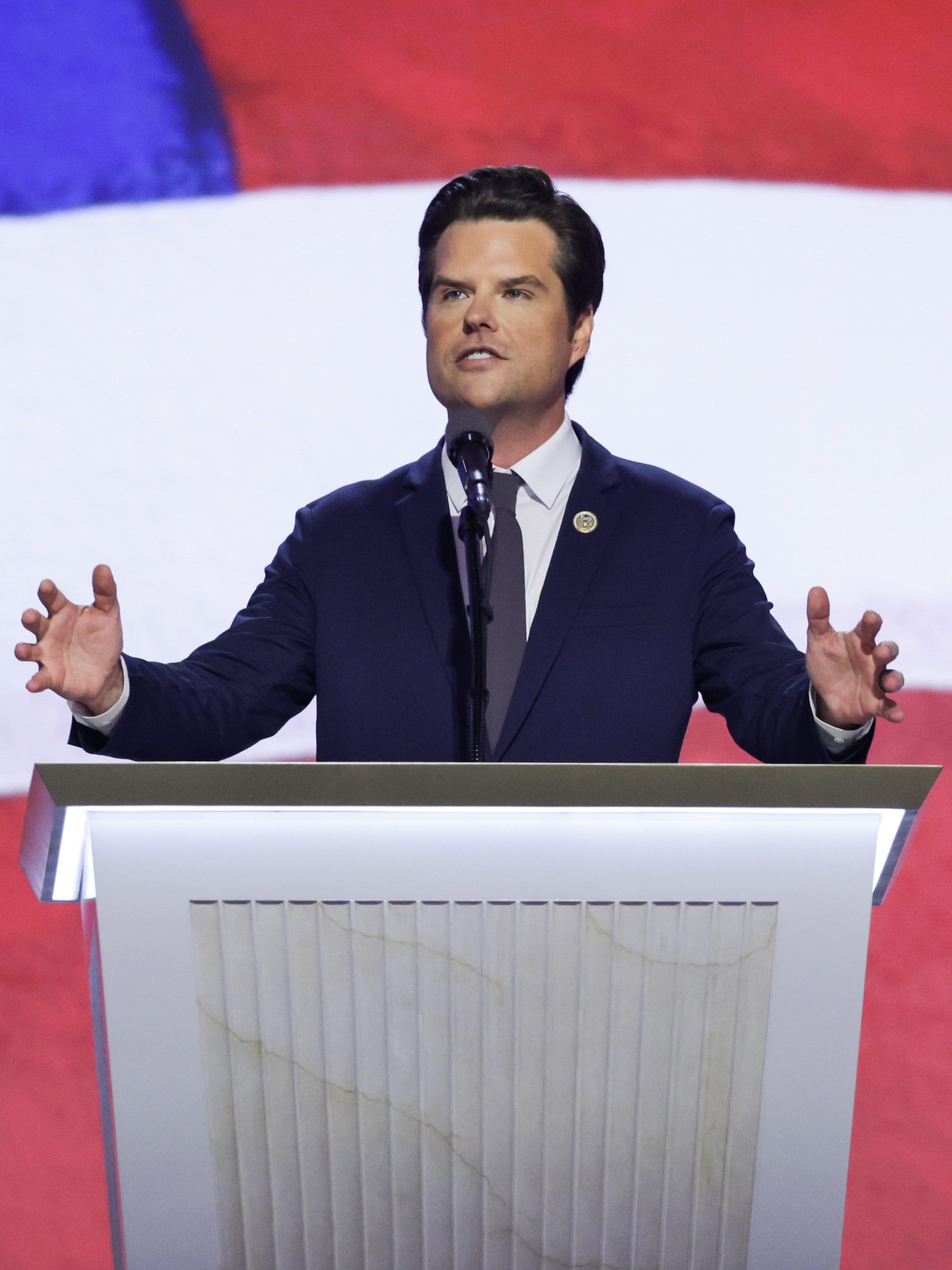 MILWAUKEE, WISCONSIN - JULY 17: U.S. Rep. Matt Gaetz (R-FL) speaks on stage on the third day of the Republican National Convention at the Fiserv Forum on July 17, 2024 in Milwaukee, Wisconsin. Delegates, politicians, and the Republican faithful are in Milwaukee for the annual convention, concluding with former President Donald Trump accepting his party's presidential nomination. The RNC takes place from July 15-18.  (Photo by Alex Wong/Getty Images)