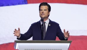 MILWAUKEE, WISCONSIN - JULY 17: U.S. Rep. Matt Gaetz (R-FL) speaks on stage on the third day of the Republican National Convention at the Fiserv Forum on July 17, 2024 in Milwaukee, Wisconsin. Delegates, politicians, and the Republican faithful are in Milwaukee for the annual convention, concluding with former President Donald Trump accepting his party's presidential nomination. The RNC takes place from July 15-18.  (Photo by Alex Wong/Getty Images)