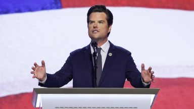  U.S. Rep. Matt Gaetz (R-FL) speaks on stage on the third day of the Republican National Convention at the Fiserv Forum on July 17, 2024 in Milwaukee, Wisconsin. Delegates, politicians, and the Republican faithful are in Milwaukee for the annual convention, concluding with former President Donald Trump accepting his party's presidential nomination. The RNC takes place from July 15-18.  (Photo by Alex Wong/Getty Images)