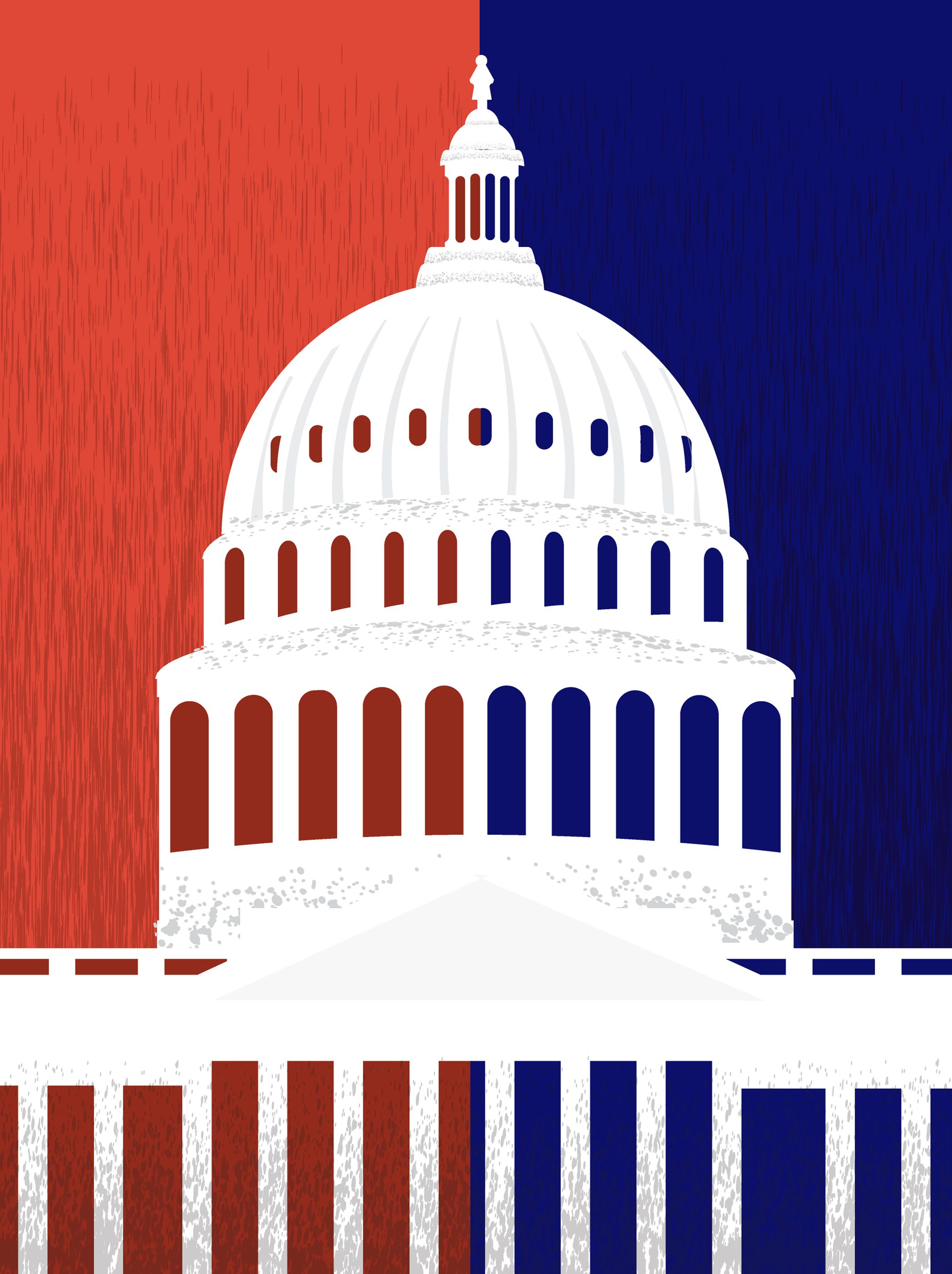Vector illustration of a Abstract Presidential Debate US Capitol Building American flag design elements. Fully editable. Includes vector eps and high resolution jpg. Royalty free design.