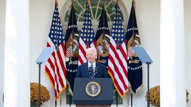 US President Joe Biden addresses the nation from the Rose Garden of the White House in Washington, DC, November 7, 2024, after Donald Trump won the presidential election. Biden urged Americans Thursday to lower the political temperature after Donald Trump's sweeping election win, saying he would ensure a "peaceful and orderly" transition to the Republican. (Photo by SAUL LOEB / AFP)