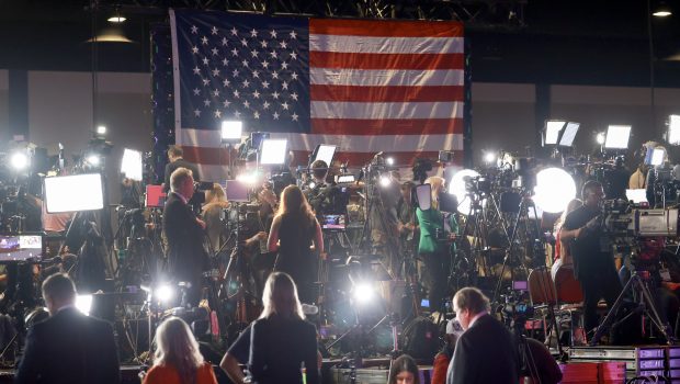 WEST PALM BEACH, FLORIDA - NOVEMBER 05: Members of the media cover the election night watch party for Republican presidential nominee former President Donald Trump at the Palm Beach County Convention Center on November 05, 2024, in West Palm Beach, Florida. Today, voters cast their ballots to determine whether Republican nominee former President Donald Trump or Democratic nominee Vice President Kamala Harris will become the next President of the United States. (Photo by Joe Raedle/Getty Images)