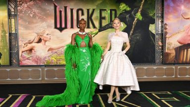 Cynthia Erivo, Ariana Grande at the "Wicked" Los Angeles Premiere at the Dorothy Chandler Pavilion on November 9, 2024 in Los Angeles, California. (Photo by Gilbert Flores/Variety via Getty Images)