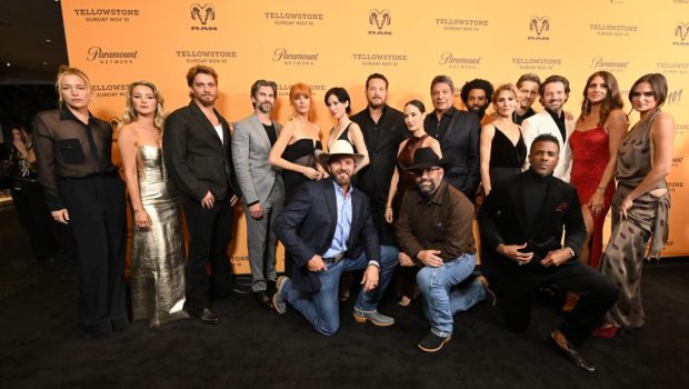 NEW YORK, NEW YORK - NOVEMBER 07: (L-R) Piper Perabo, Hassie Harrison, Luke Grimes, Wes Bentley, Kelly Reilly, Ethan Lee, Kelsey Asbille, Cole Hauser, Wendy Moniz, Gil Birmingham, Denim Richards, Jen Landon, John Emmet Tracy, Ian Bohen, Dawn Olivieri, Rob Kirkland and Kathryn Kelly attend Paramount Network's "Yellowstone" season 5B NYC premiere on November 07, 2024 in New York City. (Photo by Noam Galai/Getty Images for Paramount)