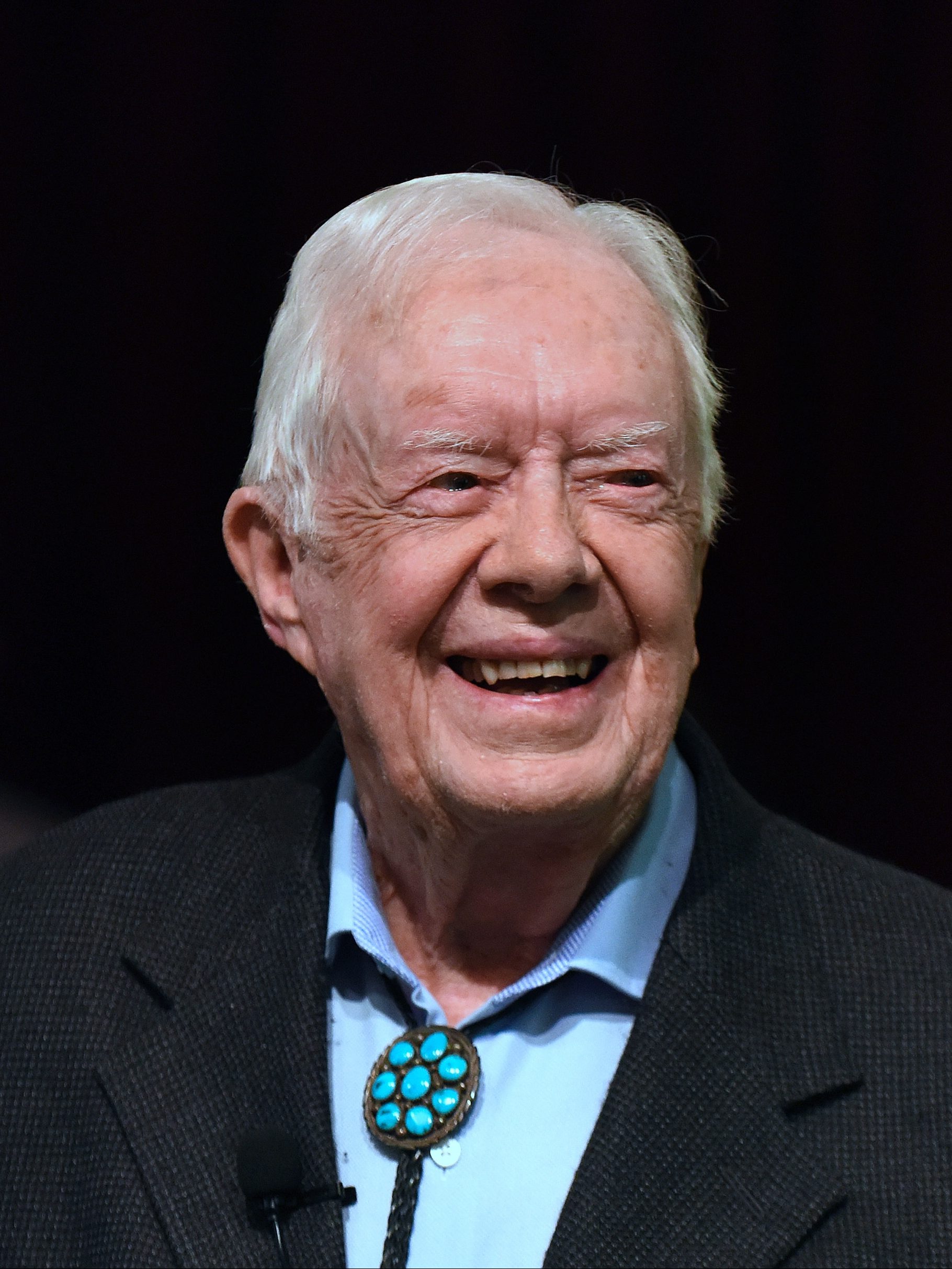 Former U.S. President Jimmy Carter speaks to the congregation at Maranatha Baptist Church before teaching Sunday school in his hometown of Plains, Georgia on April 28, 2019. Carter, 94, has taught Sunday school at the church on a regular basis since leaving the White House in 1981, drawing hundreds of visitors who arrive hours before the 10:00 am lesson in order to get a seat and have a photograph taken with the former President and former First Lady Rosalynn Carter.  (Photo by Paul Hennessy/NurPhoto via Getty Images)