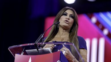 NATIONAL HARBOR, MARYLAND - MARCH 03: Kimberly Guilfoyle speaks during the annual Conservative Political Action Conference (CPAC) at the Gaylord National Resort Hotel And Convention Center on March 03, 2023 in National Harbor, Maryland. The annual conservative conference entered its second day of speakers including congressional members, media personalities and members of former President Donald Trump's administration. President Donald Trump will address the event on Saturday.  (Photo by Anna Moneymaker/Getty Images)