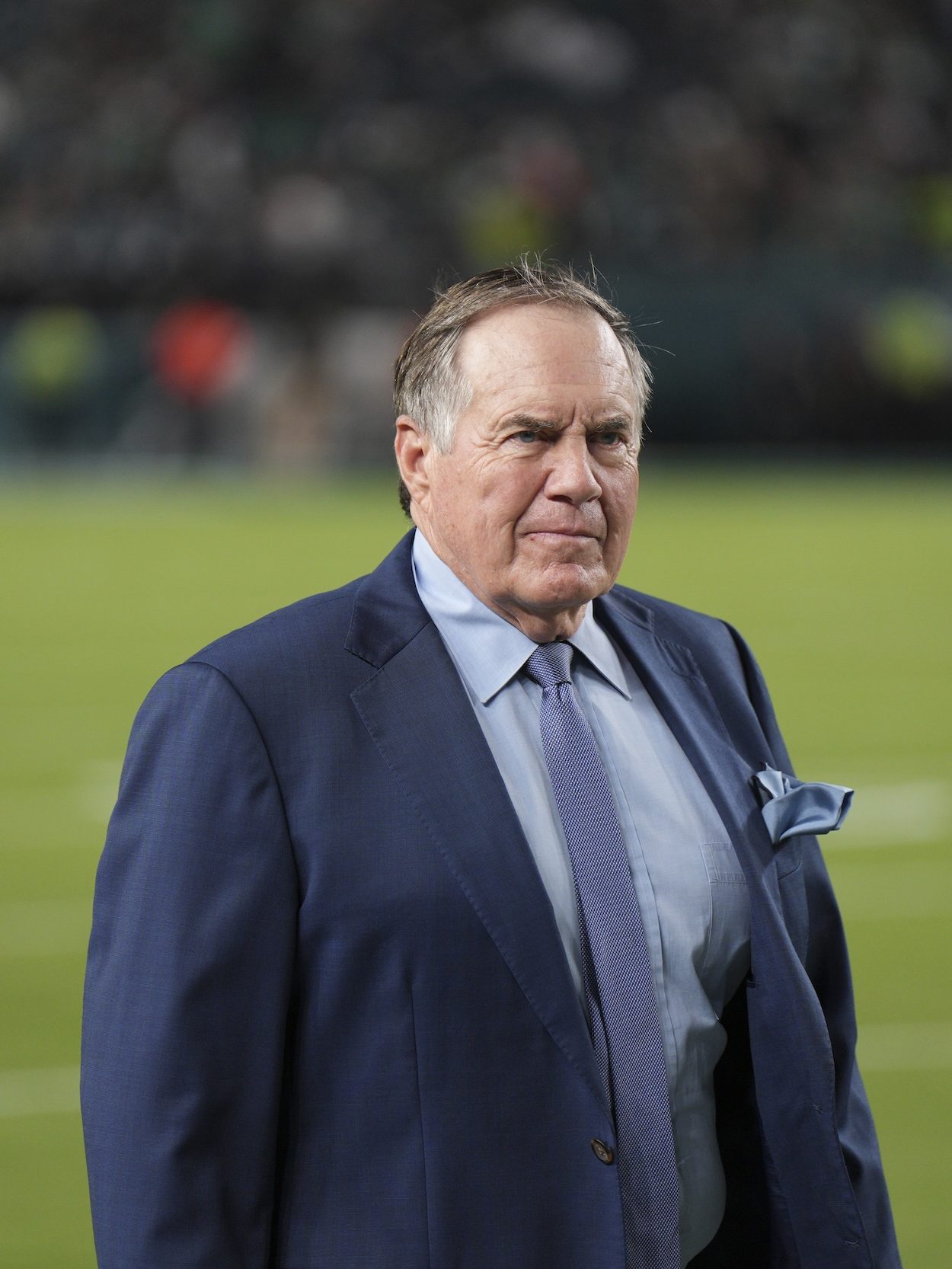 PHILADELPHIA, PA - SEPTEMBER 16: NFL analyst Bill Belichick looks on during the game between the Philadelphia Eagles and the Atlanta Falcons on September 15, 2024 at Lincoln Financial Field in Philadelphia, PA. (Photo by Andy Lewis/Icon Sportswire via Getty Images)