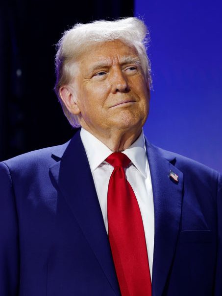 POWDER SPRINGS, GEORGIA - OCTOBER 28: Republican presidential nominee, former U.S. President Donald Trump arrives to a Q&A with Pastor Paula White at the National Faith Advisory Summit on October 28, 2024 in Powder Springs, Georgia. With eight days left until the election, Trump is expected to continue visiting battleground states through the week including participating in a campaign rally in Atlanta tonight. (Photo by Anna Moneymaker/Getty Images)