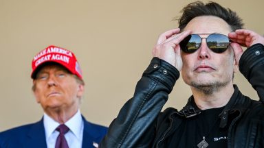  U.S. President-elect Donald Trump and Elon Musk watch the launch of the sixth test flight of the SpaceX Starship rocket on November 19, 2024 in Brownsville, Texas. SpaceX’s billionaire owner, Elon Musk, a Trump confidante, has been tapped to lead the new Department of Government Efficiency alongside former presidential candidate Vivek Ramaswamy. (Photo by Brandon Bell/Getty Images)