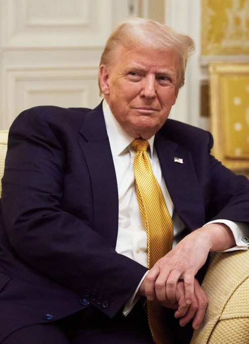 PARIS, FRANCE - DECEMBER 7:  President-Elect Donald Trump reacts during his meeting with Prince William, Prince of Wales at the Embassy of the United Kingdom's Residence on December 7, 2024 in Paris, France. Donald Trump was among the wave of foreign dignitaries descending on Paris this weekend to attend a reopening ceremony at Notre-Dame Cathedral, more than five years after it was damaged in a major fire. (Photo by Oleg Nikishin/Getty Images)