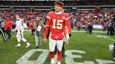 CLEVELAND, OHIO - DECEMBER 15: Patrick Mahomes #15 of the Kansas City Chiefs looks on after the game against the Cleveland Browns at Huntington Bank Field on December 15, 2024 in Cleveland, Ohio. (Photo by Nick Cammett/Getty Images)