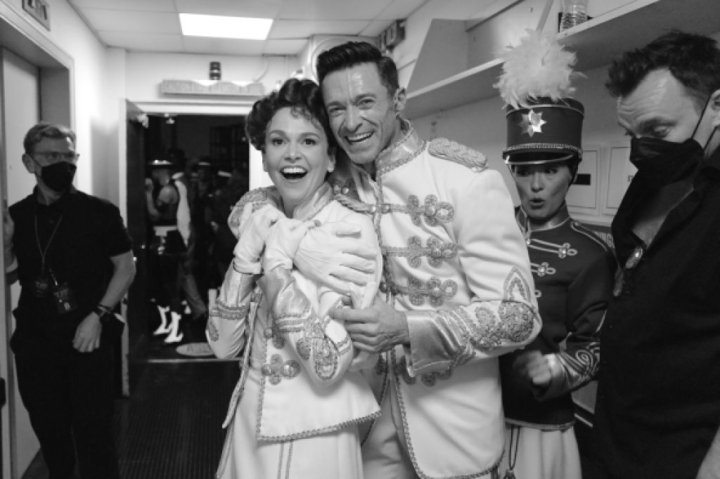  This image was shot in black and white) (L-R) Sutton Foster and Hugh Jackman  attend the 75th Annual Tony Awards at Radio City Music Hall on June 12, 2022 in New York City. (Photo by Jenny Anderson/Getty Images for Tony Awards Productions )