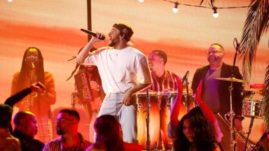  (FOR EDITORIAL USE ONLY) Bad Bunny performs onstage during the 65th GRAMMY Awards at Crypto.com Arena on February 05, 2023 in Los Angeles, California. (Photo by Frazer Harrison/Getty Images)