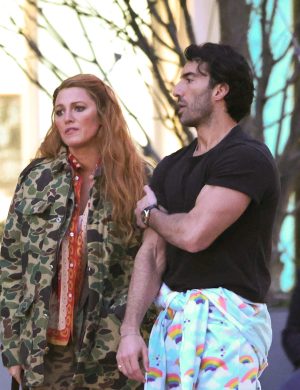 JERSEY CITY, NJ - JANUARY 12: Blake Lively and Justin Baldoni are seen on the set of "It Ends with Us" on January 12, 2024 in Jersey City, New Jersey.  (Photo by Jose Perez/Bauer-Griffin/GC Images)