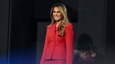 Former US First Lady Melania Trump arrives for the last day of the 2024 Republican National Convention at the Fiserv Forum in Milwaukee, Wisconsin, on July 18, 2024. Donald Trump will get a hero's welcome Thursday as he accepts the Republican Party's nomination to run for US president in a speech capping a convention dominated by the recent attempt on his life. (Photo by Patrick T. Fallon / AFP) (Photo by PATRICK T. FALLON/AFP via Getty Images)