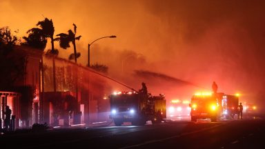  (----EDITORIAL USE ONLY  MANDATORY CREDIT - 'OFFICIAL FLICKR ACCOUNT OF CALIFORNIA DEPARTMENT OF FORESTRY AND FIRE PROTECTION / HANDOUT' - NO MARKETING NO ADVERTISING CAMPAIGNS - DISTRIBUTED AS A SERVICE TO CLIENTS----) Firefighters continue battling Palisades fire as flames rage across Los Angeles, California, United States on January 09, 2025. (Photo by Official Flickr Account of CAL FIRE / Handout/Anadolu via Getty Images)