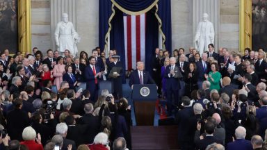  U.S. President Donald Trump delivers his inaugural address during his inauguration ceremony in the U.S. Capitol Rotunda on January 20, 2025 in Washington, DC. Donald Trump takes office for his second term as the 47th President of the United States. (Photo by Fabrizio Bensch-Pool/Getty Images)