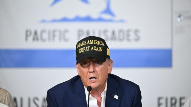 US President Donald Trump speaks during a fire emergency briefing at Station 69 in Pacific Palisades, a neighborhood of Los Angeles, California, on January 24, 2025. (Photo by Mandel NGAN / AFP)