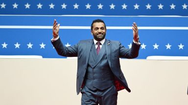 WASHINGTON, DC - JANUARY 20: Kash Patel appears at Capital One Arena where there was a live feed of the swearing in ceremony and a Presidential Parade on Monday January 20, 2025 in Washington, DC. Weather has moved Monday's inauguraton indoors. (Photo by Matt McClain/The Washington Post via Getty Images)