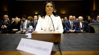  Tulsi Gabbard, U.S. President Donald Trump’s nominee to be Director of National Intelligence, arrives to testify during her confirmation hearing before the Senate Intelligence Committee in the Dirksen Senate Office Building on January 30, 2025 in Washington, DC. Gabbard, a former Congresswoman from Hawaii who previously ran for president as a Democrat before joining the Republican Party and supporting President Trump, is facing criticism from Senators over her lack of intelligence experience and her opinions on domestic surveillance powers. (Photo by Kevin Dietsch/Getty Images)