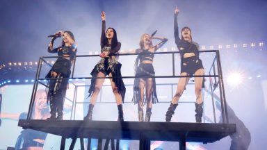 INDIO, CALIFORNIA - APRIL 15: (L-R) Jennie, Jisoo, Rosé, and Lisa of BLACKPINK perform at the Coachella Stage during the 2023 Coachella Valley Music and Arts Festival on April 15, 2023 in Indio, California. (Photo by Frazer Harrison/Getty Images for Coachella)