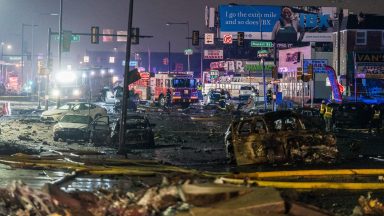 PHILADELPHIA, UNITED STATES - JANUARY 31: A view of the wreckage from a small plane after it crashed in a residential area in the US city of Philadelphia on January 31, 2025. The aircraft, reportedly an air ambulance, took off from the Northeast Philadelphia Airport when went down around 6.30 p.m. local time (2330GMT), igniting multiple fires. (Photo by Thomas Hengge/Anadolu via Getty Images)